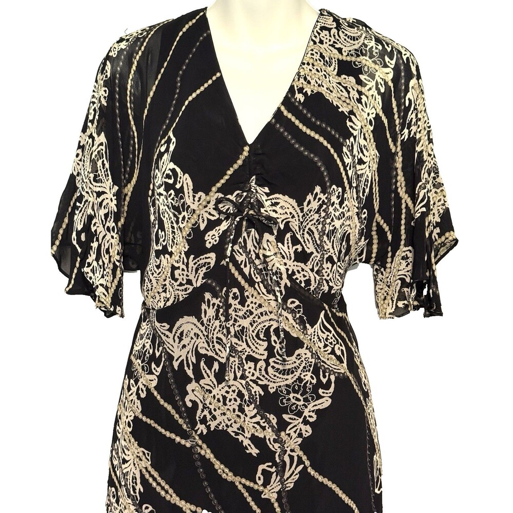 Vintage Eva Blue Maxi Dress Sz 12 Black Beaded Whimsigoth 90s Y2K
